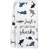 KFXHANGD Just a Girl Who Loves Sharks Kitchen Towels, Shark Decor, 16x24 Inches