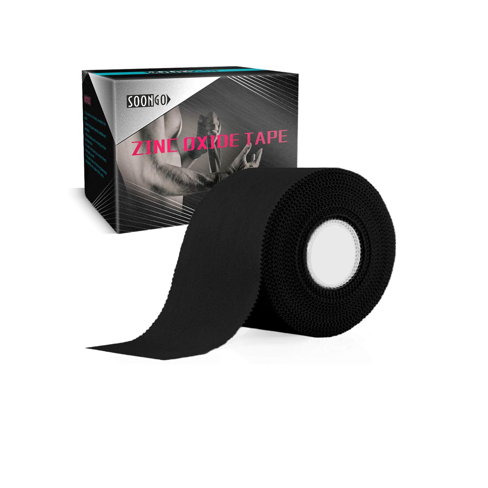 SOONGO Zinc Oxide Tape 5cm x 10m Black Sports Strapping Athletic Tape Inelastic Provide Maximum Support Fixed Joint Good Viscosity Hypoallergenic