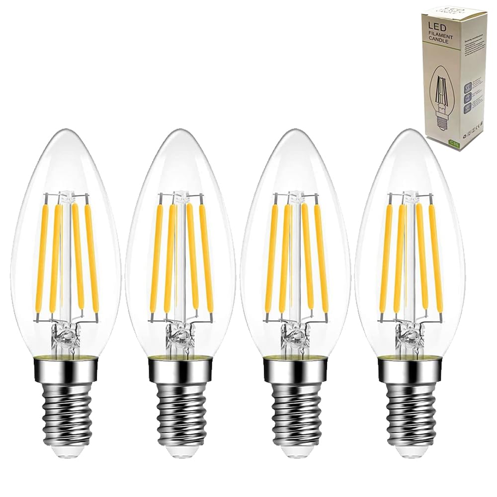Xnordcaper C35 E14 Dimmable LED Candle Light Bulbs, 4W LED Filament Candle Light Bulb Clear Glass 2700k Warm White E14 SES Small Edison Screw Bulbs, 40W Equivalent, Pack of 4 — image 1