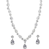 Bride Jewelry Set Silver Crystal Wedding Necklace Earrings Set - Bridal Rhinestone Brass Pendant Accessories for Women and Bridesmaids