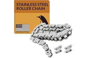 PGN BEARINGS PGN #40 Stainless Steel Roller Chain - 10 Feet + 2 Free Connecting Links - #40SS - Stainless Steel Chains for Bycicles, Mini Bikes, Motorcycles, Go-Karts, Home and Industrial Machinery - 239 Links