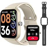 SKG Smart Watch for Women Men (Answer/Make Call), Alexa Built-in, Extra Black Band, IP68 Smartwatch for Android iPhone, 100+ Sport 1.8" Fitness Tracker with Heart Rate SpO2 Monitor, V7 Cyber Beige