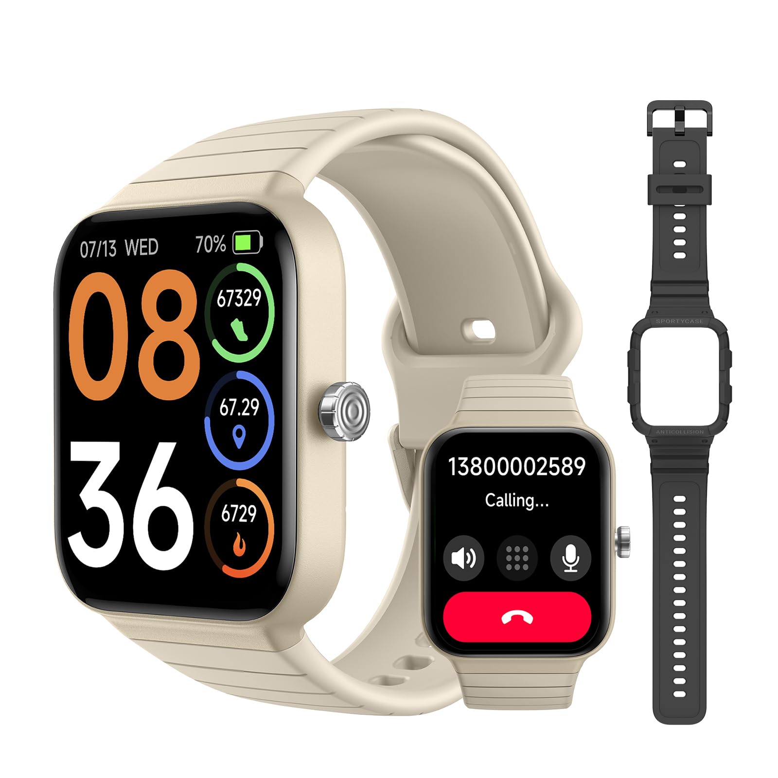 SKG Smart Watch for Women Men, Alexa Built-in, Extra Black Band, IP68 Smartwatch for Android iPhones, 100+ Sports 1.8" Fitness Tracker with Heart Rate SpO2 Monitor, V7 Cyber (Pink)