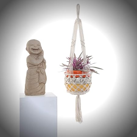 ECONOMIQUE Cotton Hanging Planter With Tassels Basket - Standard
