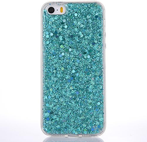 Glitter Case for iPhone 5 5S,Silicone Case Cover for iPhone SE 5S 5,Leeook Cool Bling Glitter Shiny Luxury Green Slim Fit Ultrathin Soft Gel Flexible Tpu Bumper Back Shell Case Cover for iPhone SE 5S 5 + 1 x Free Black Stylus-Green