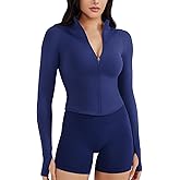 YEOREO SoftHue Women's Athletic Jacket Cropped Long Sleeve Workout Top Zip Up Gym Compression Shirts with Thumb Holes