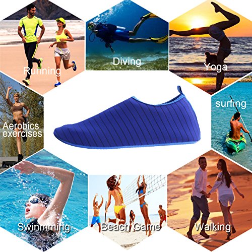HQdeal Women’s Men’s Water Shoes Quick Drying Outdoor Sports Athletic Sneakers Aqua Shoes Slip On Lightweight Yoga Socks for Swimming Diving Surfing Snorkeling Boating Beach Walking Striped Blue