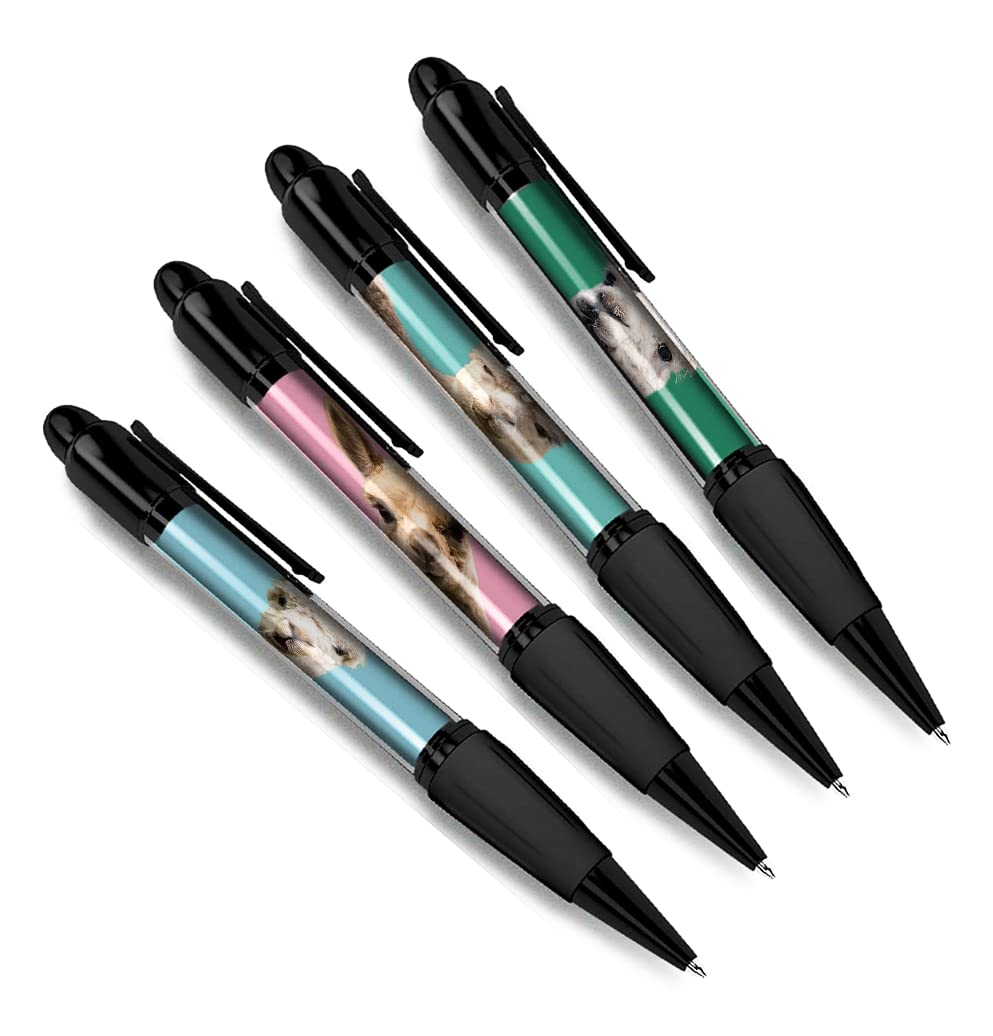 DV DESIGN Set of 4 Llama Black Ballpoint Pens - Alpaca Animal Wild Nature Wildlife American Zoo Pattern Boys Girls Men Women Theme Pen #79417