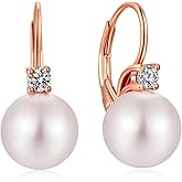 ZDaoBen 925 Sterling Silver Pearl Earrings - Women's Leverback Dangling Drop Earrings 10MM