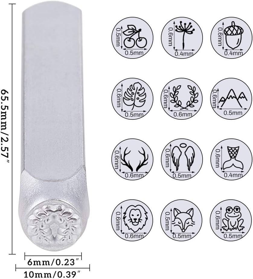 BENECREAT 12 Packs (6mm 1/4") Matte Design Metal Stamp Punches with Tool Case for Jewelry Wood Stamping Animals and Plants Theme - Image 3