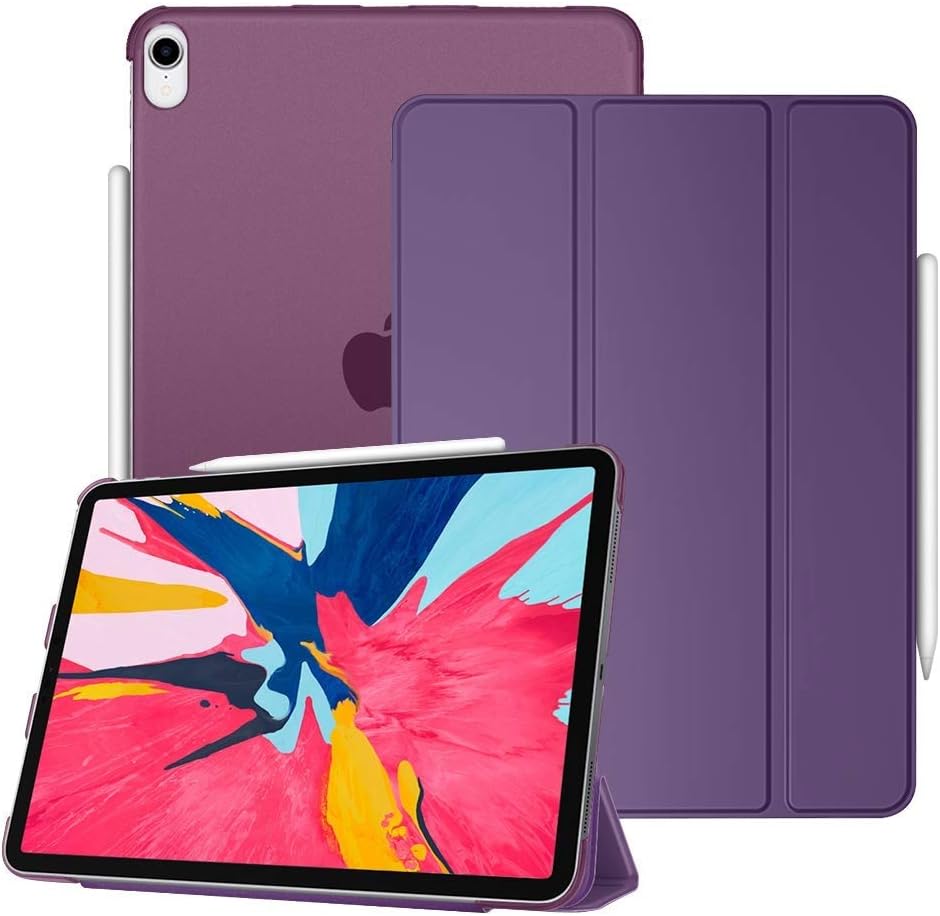 Oaky Case for Apple iPad Pro 11 inch 2018 1st Generation Trifold Stand with Auto Wake/Sleep Hard Translucent PC Back Case Cover - Purple