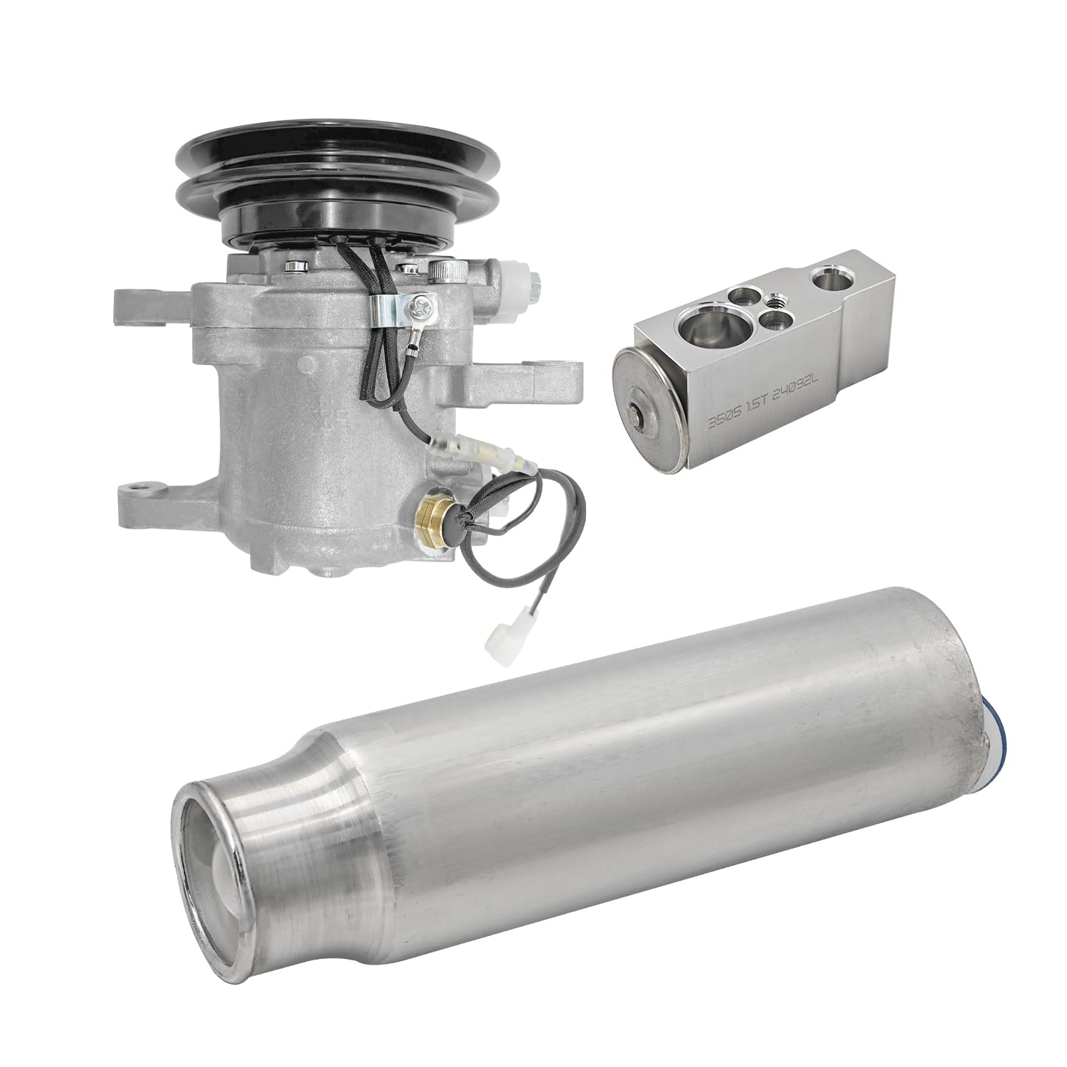 Photo 1 of QuenPenge RD451-93900 AC Compressor kit 3 PCS Compatible with Kubota Excavators Tractors M7040 M8540 M9540 SVL65 SVL75 .etc w/ 3A851-72170 Expansion Valve | Receiver Drier T0070-79270