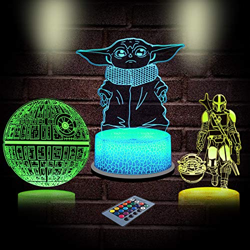 OMGGMO 3D Star Wars Yoda Toy Anime Lamp - 3 Pattern 16 Color Change Decor Lamp, Christmas and Birthday Gifts for Star…