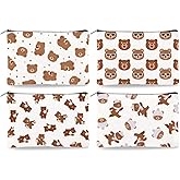 DOODLREAM 4Pcs Canvas Cute Bear Makeup Bag, 9.06" x 5.9" Cartoon Bear Cosmetic Bags Travel Organizer Portable Accessories with Zipper, Toiletry Large Capacity, Purse Organizer Pouches, Canvas Lining