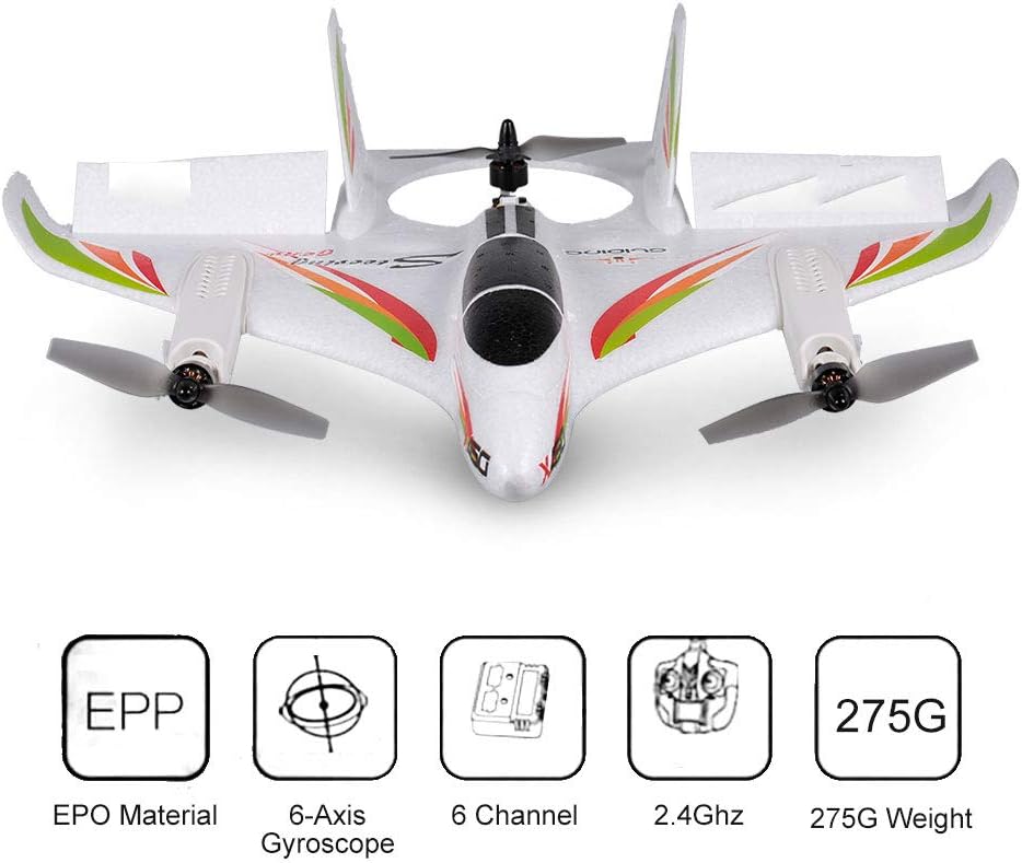 RC Airplane,2.4G 6CH 3D 6G Brushless Vertical Takeoff with LED Light RC Glider Fixed Wing Aircraft Outdoor Gift Toys