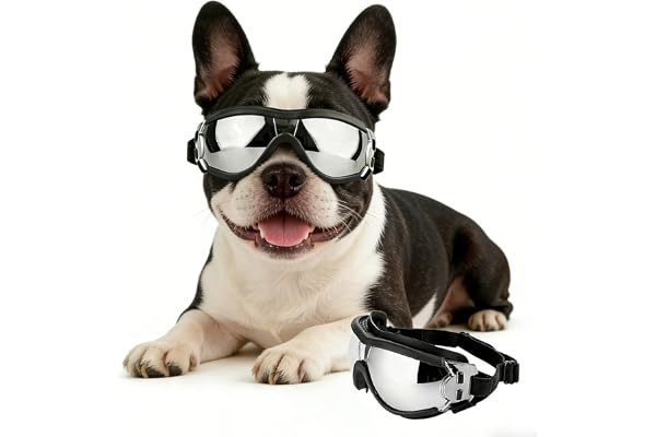 PETLESO Dog Goggles for Small Breeds, UV Protection Dog Sunglasses with Adjustable Straps, Wind/Dust/Snow Proof Pet Eyewear f