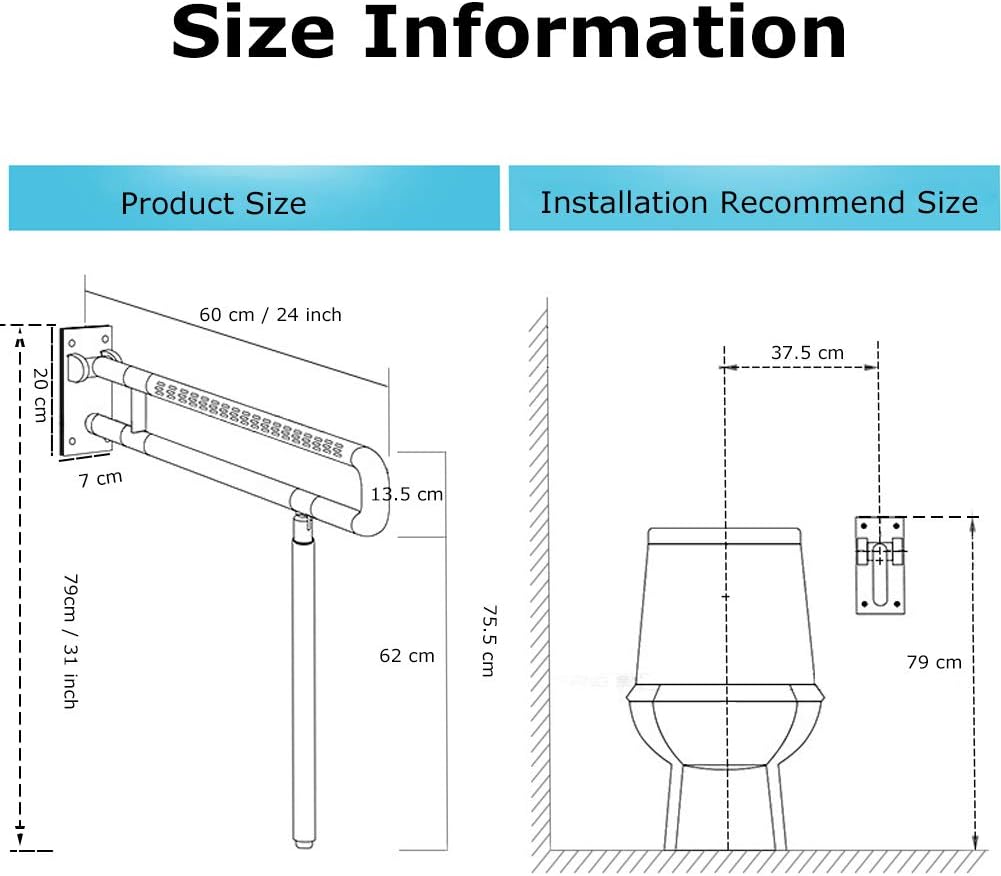 MEETWARM Handicap Rails Foldable Toilet Grab Bar Handles Bathroom Seat Support Bars Flip-Up Grab Arm Hand Grips Safety Handrails for Elderly Disabled Pregnant Anti Slip Shower Assist Aid: Home Improvement