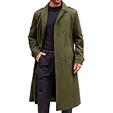 Runcati Mens Double Breasted Trench Coat Notched Lapel Long Peacoat Classic Casual Winter Overcoat