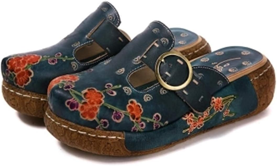 Womens Leather Sandals, Mule Shoes Slip-on Loafers Comfort Outdoor Wedged Slipper Clogs Shoes