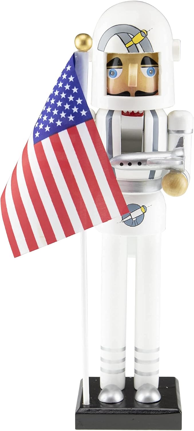 Nutcrackers - Clever Creations Astronaut 14 Inch Traditional Wooden Nutcracker, Festive Christmas Décor for Shelves and Tables