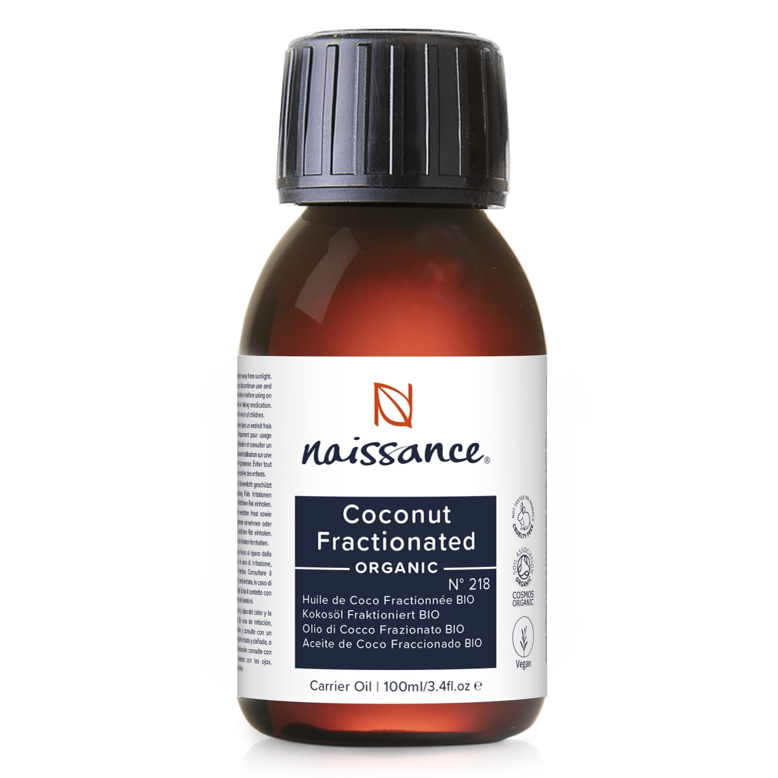 Naissance Organic Liquid Fractionated Coconut Oil (No. 218) - 100 ml - MCT Oil for Skin, Hair, Lip Gloss, DIY Beauty, Aromatherapy, Massage, Cuticules