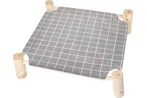 BABYEZZ Cat Bed and Cat Hammock Bed, Small Dog Wooden Elevated Cat Bed, Pine Wood, Breathable Outdoor Cat Bed for All Seasons, Elevated Pet Sleeping for Indoor, Cat Cots Furniture Pet Bed Bunny Bed(Gray Grid)