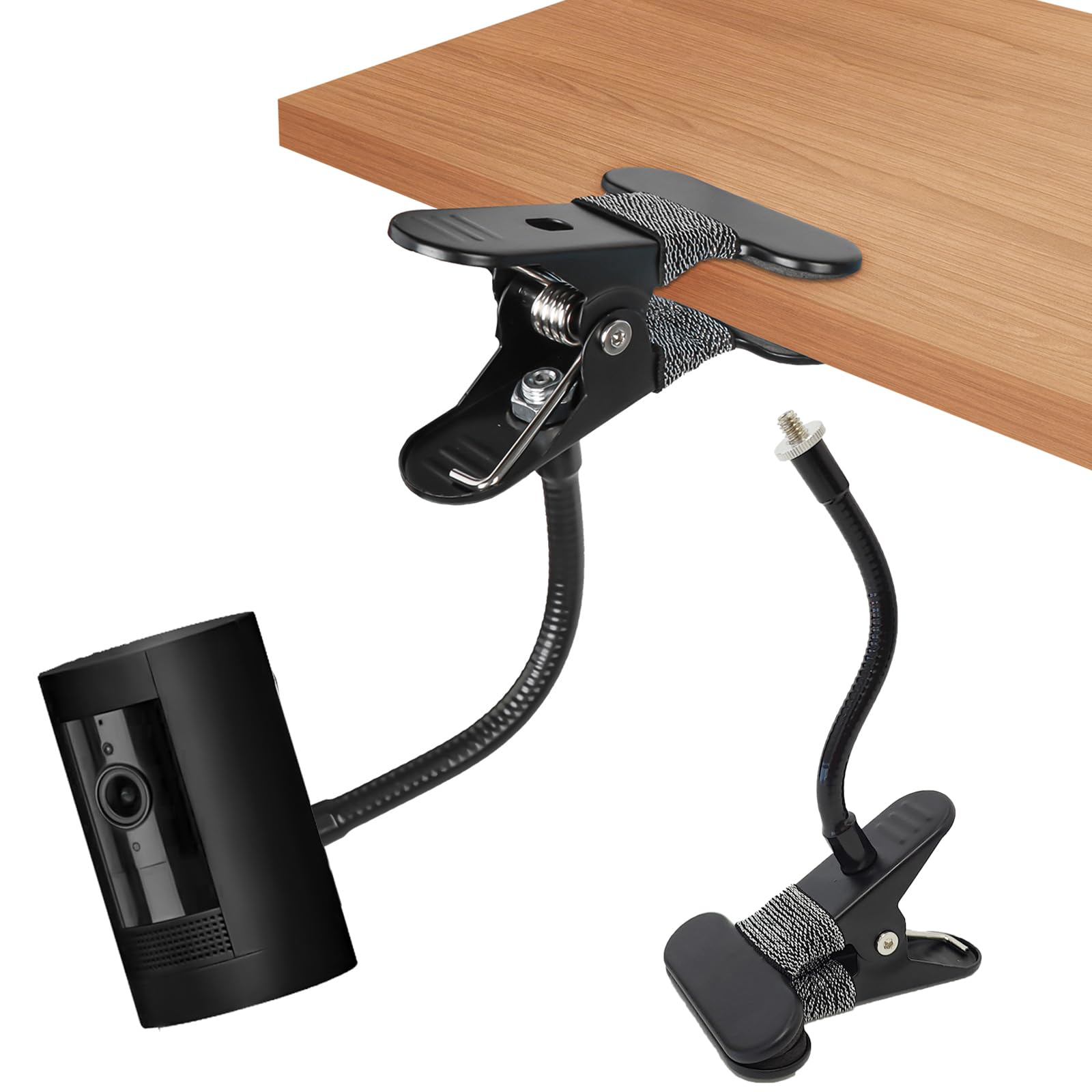 BECEMURU Screwless Flexible Clamp Mount for Ring Outdoor Camera(Stick Up Cam), Ring Spotlight Cam,ieGeek Security Camera, Arlo/EufyCam Camera, with Standard 1/4 Screw No Drill Mounting Bracket (Black)