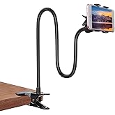 Kuryai Gooseneck Bed Phone Holder, Flexible Long Arm Clip On Phone Holder for Bed, Desk, Headboard, Bedside, 360 Adjustable Cell Phone Clamp Mount Stand, All 4-7" Cellphone