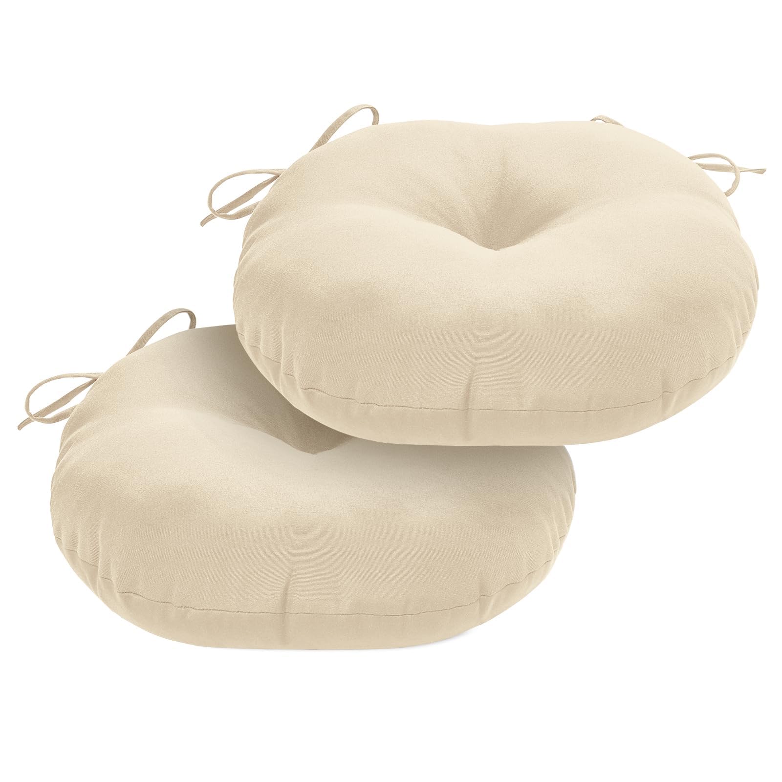 Photo 1 of HOMELYSIAN Round Outdoor Chair Cushions, Tufted Bistro Chair Cushions with Ties, Thickened Round Seat Cushion for Patio Furniture, 2 Pack, 15x15 Inch, Beige