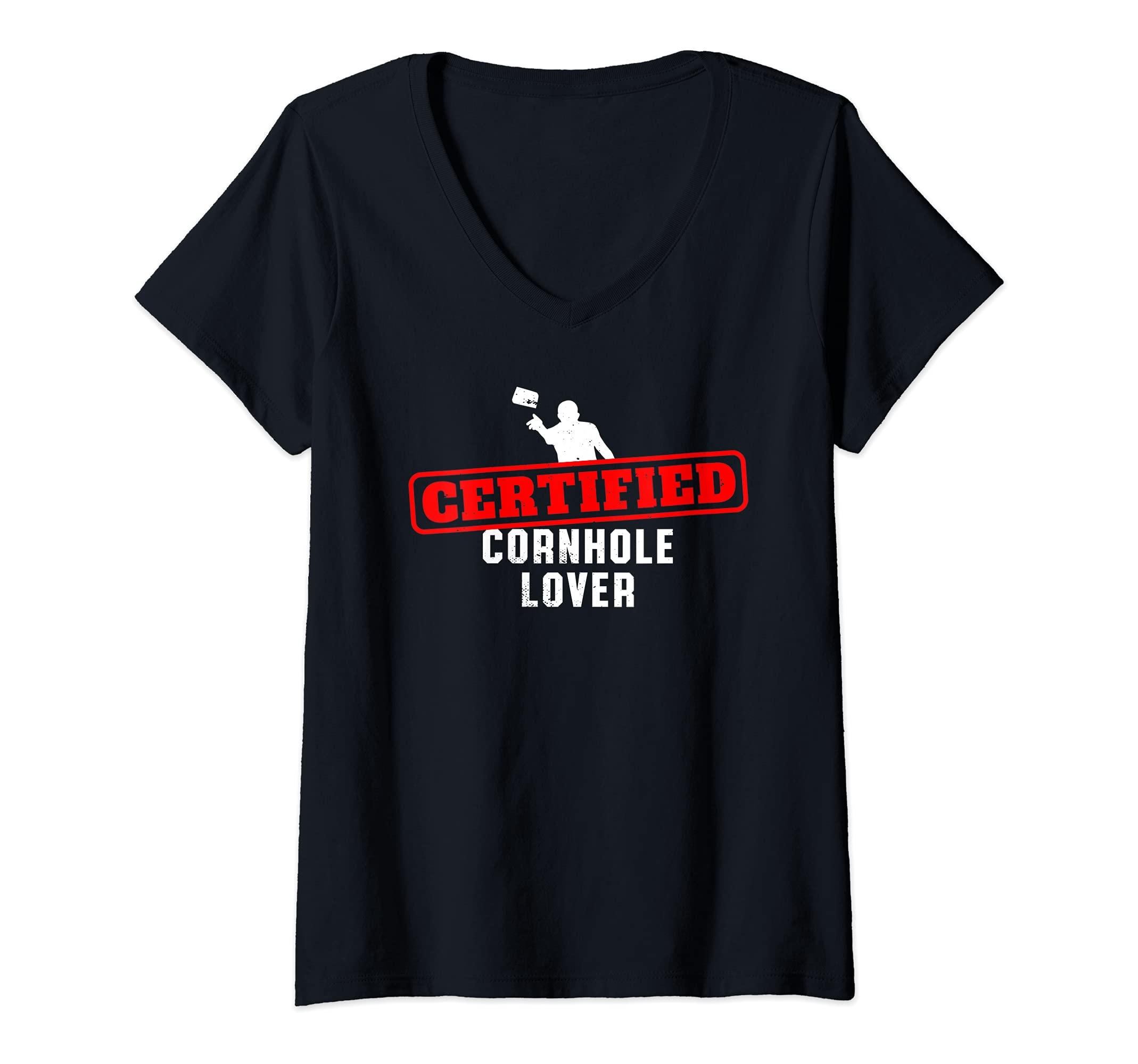 Womens Certified Cornhole Lover Retro Vintage Team Tournament V-Neck T-Shirt