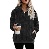 Nirovien Womens Sherpa Pullover Oversized Fuzzy Hoodie Double Fleece Sweatshirts Fluffy Plaid Outerwear Warm Coats