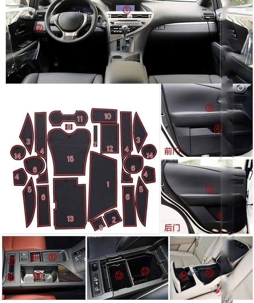 24pcs/Set Car Door Gate Slot Storage Mats,For LEXUS RX270 RX350 RX450h 2009 2010 2011 2012 2013 2014 Anti-slip Anti-dust Car Interior Dcoration Door Groove Rubber Pad