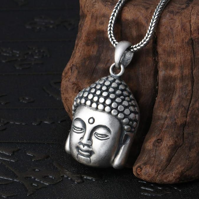 FHIKLW Necklace， S925 Sterling Silver Fashion Retro Thai Silver Buddha