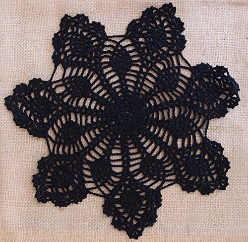 PaperLanternStore.com 7 Inch Bloom Shaped Handmade Cotton Crochet Doilies - Black (2 PACK)