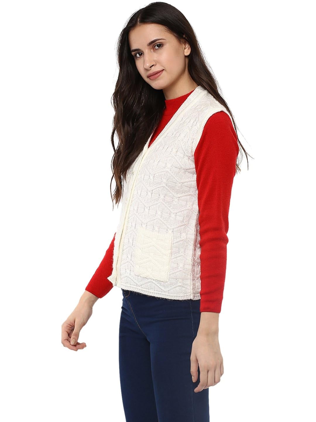 cayman women off-white self-design cardigan