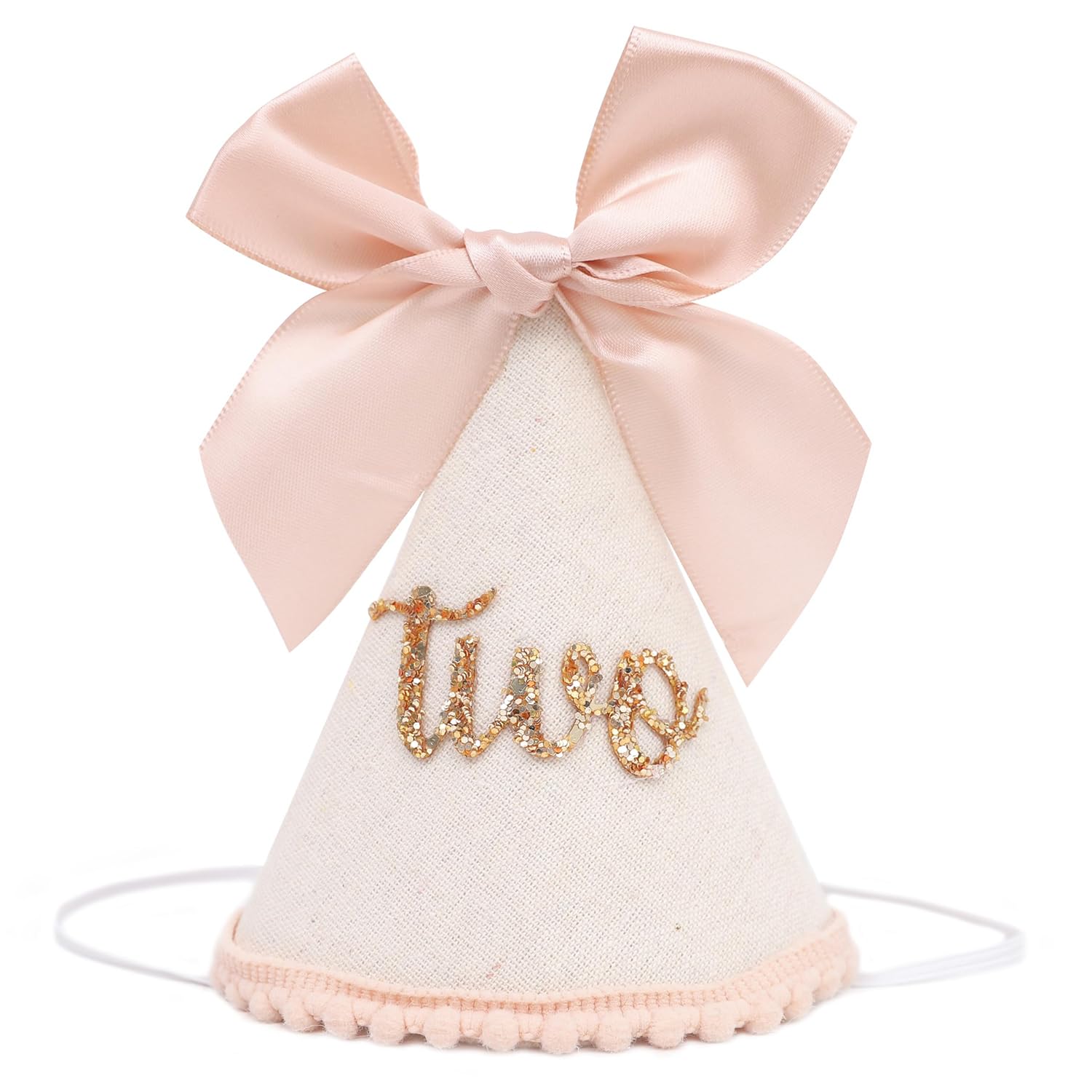 Cunegra 2nd Birthday Hat, Glitter Birthday Hat for Kids with Bow, 2nd Birthday Decorations for Girls, Pink Princess Decor Presents