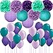 Mermaid Party Decorations/Frozen Party 30pcs Teal Lavender Purple Pom Pom Tissue Flowers Paper Lanterns with Party Balloons Kit for Under The Sea Party Baby Shower Birthday Party Decorations