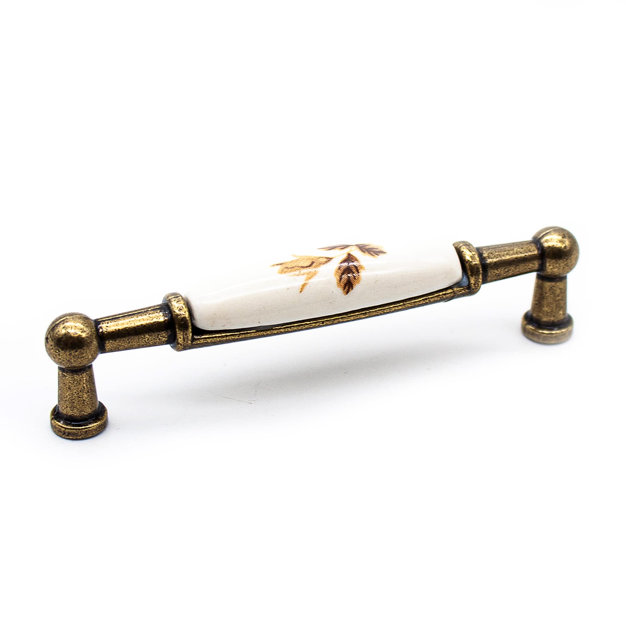 DOJA Barcelona Vintage Furniture Handles, 2 Antique Handles Furniture - Autumn Pink Motif, 106 x 26 x 19 mm, Zinc Aluminium and Porcelain Furniture Knobs, Handles for Kitchen Cupboards, Cabinet
