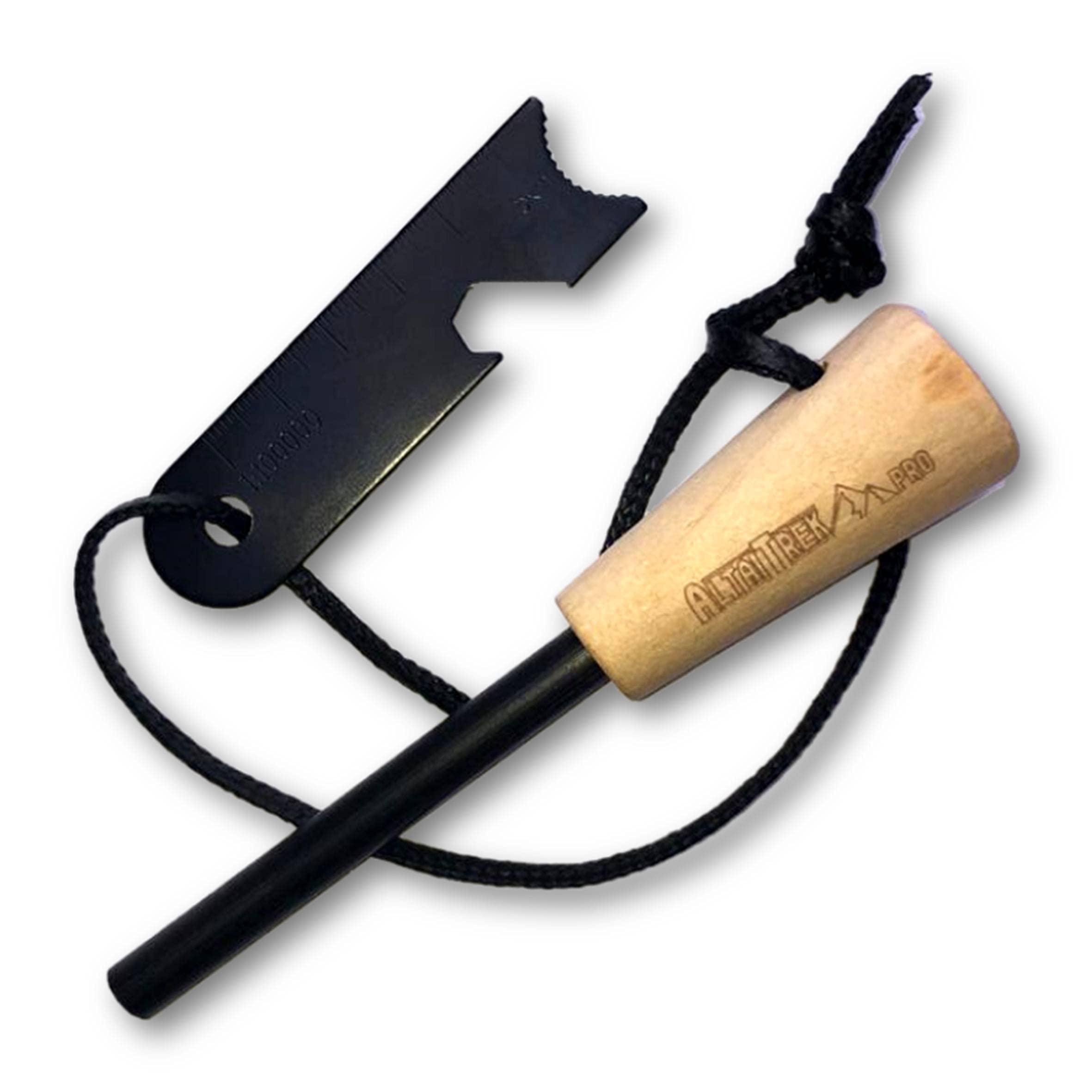 ALTAITREK PRO Survival Lighter with 7 cm Magnesium Shaft | Handcrafted Wooden Handle and Multipurpose Scraper | Flint | Camping Matches | Perfect for Survival Kit | Fire starter