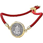 CACALOSS Catholic Bracelets St. Benedict Bracelet Red Rope Double Hole Pendant Couple Woven Bracelets Adjustable Black Bracelet