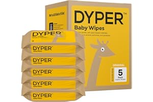 DYPER Viscose from Bamboo Baby Wet Wipes | 99.9% Water Unscented for Sensitive Newborn Skin | Hypoallergenic | Honest Ingredients | Made with Plant-Based* Materials | Face & Hand | Pack of 5