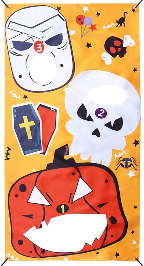 Amazon Co Jp Nuobesty ハロウィントスゲームパンプキンスカルゴーストプリントカーニバルハンギングバナー 3ビーンバッグ屋内アウトドアパーティーゲームハロウィンパーティー好意 おもちゃ