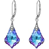 Austrian Crystal Earrings 925 Sterling Silver Vintage Dangle Drop Leverback Earrings with Purple Crystal from Austria Anniversary Jewelry Gifts for Women Her