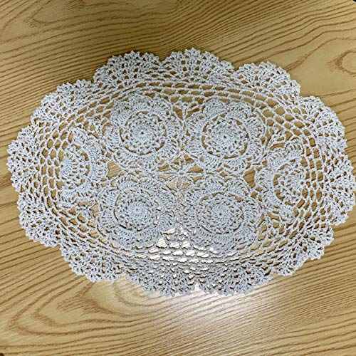 EIYYE Handmade Cotton Crochet Doilies Lace Table Placemats 12 x18inch Oval, White (2) - Thumbnail 3