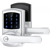 Signstek Keyless Entry,Digital Smartcode Door Lock for Front Door,Keypad Door Lock with Handle and Security Key,Touchscreen,Easy Installation,Silver