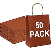 BAG BOX 50 Pack 8.25x4.3x10.6 Inch Orange Gift Bags with Handles,Bulk Kraft Paper Bags for Shopping, Retail, Merchandise, Wedding, Party Favors, Paper Grocery Sacks