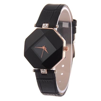 Diamond Cut Glass Black Strap Analogue Black Dial Women's Wrist Watch - ITDCBK01
