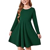 Haloumoning Girls Long Sleeve T-Shirt Dresses Kids Fall A-Line Twirly Skater Dresses 5-14 Years