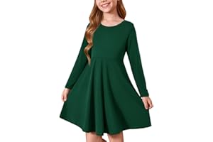 Haloumoning Girls Long Sleeve T-Shirt Dresses Kids Fall A-Line Twirly Skater Dresses 5-14 Years