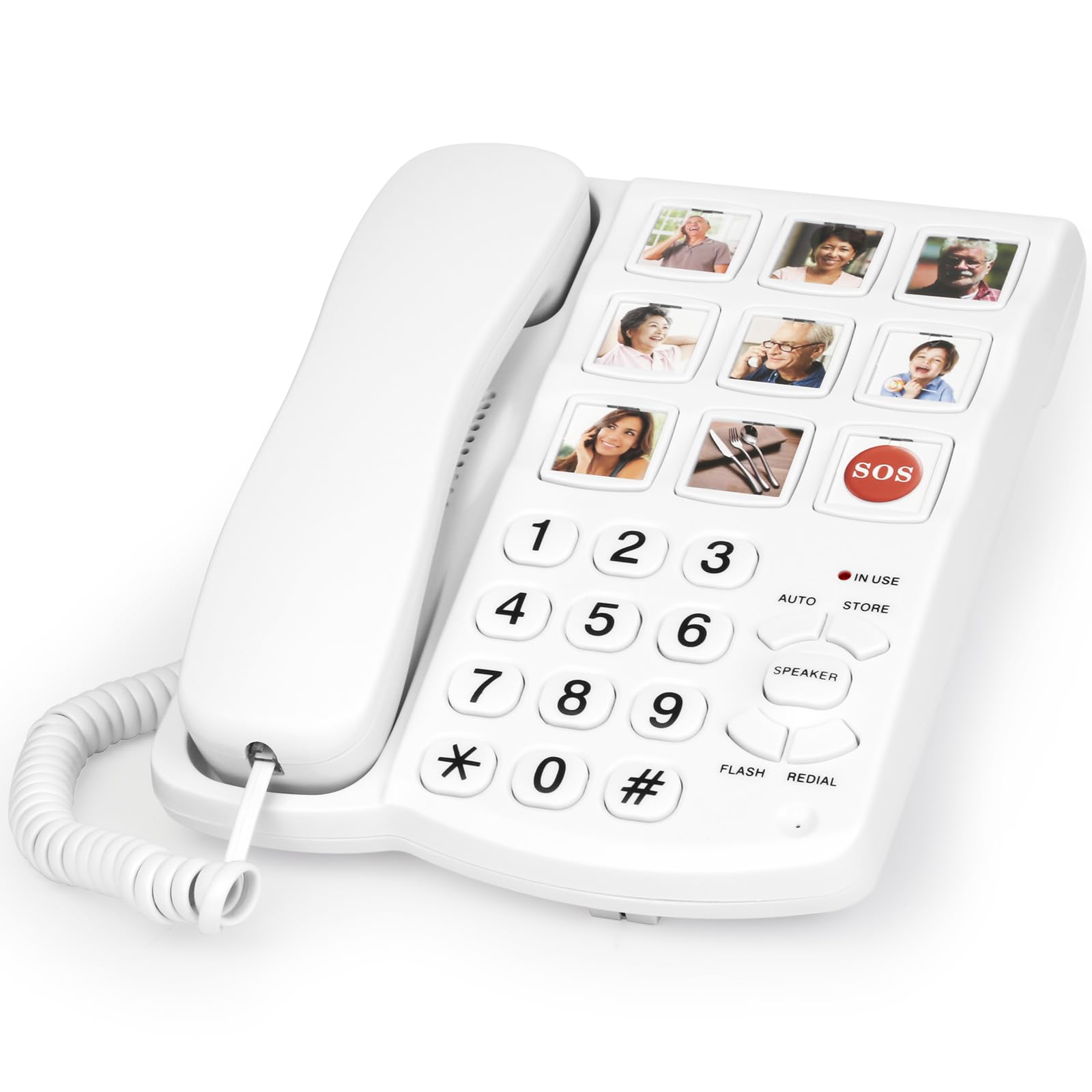 Big Button Phones for Elderly and Dementia Sufferers Loud Ringer House Landline Telephone with Speed Dialing Volume Control, Hands-free Corded Phones for Hearing, Visually Impaired